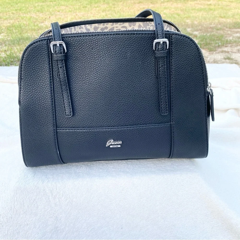 Guess‎ Black Satchel with Silver Hardware